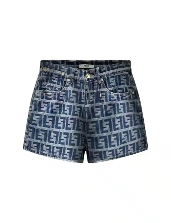 Patterned Denim Shorts